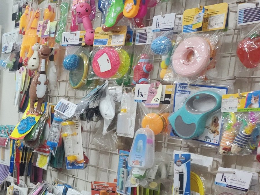 Dog and cat toy wall at Shree Swami Samarth Pets Shop, Ulhasnagar